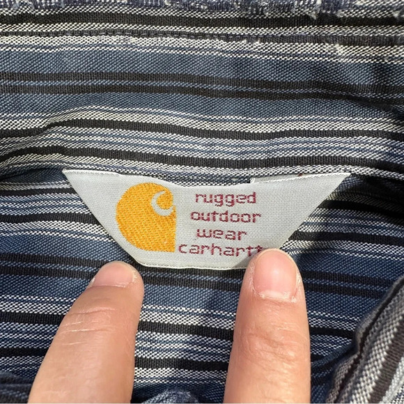 Carhartt Men’s Vintage Rugged Outdoor Wear Button Down Shirt Striped in Blue XL - Picture 11 of 15